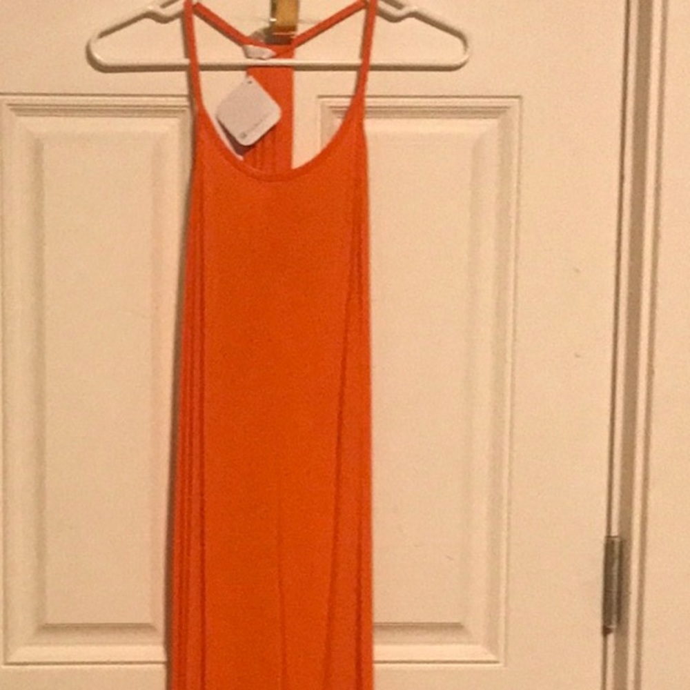 Fabletics orange maxi dress with built in bra